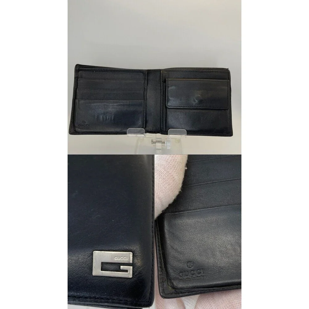 GUCCI G Logo Leather Bifold Wallet Black Authentic Vintage Made in Italy/108